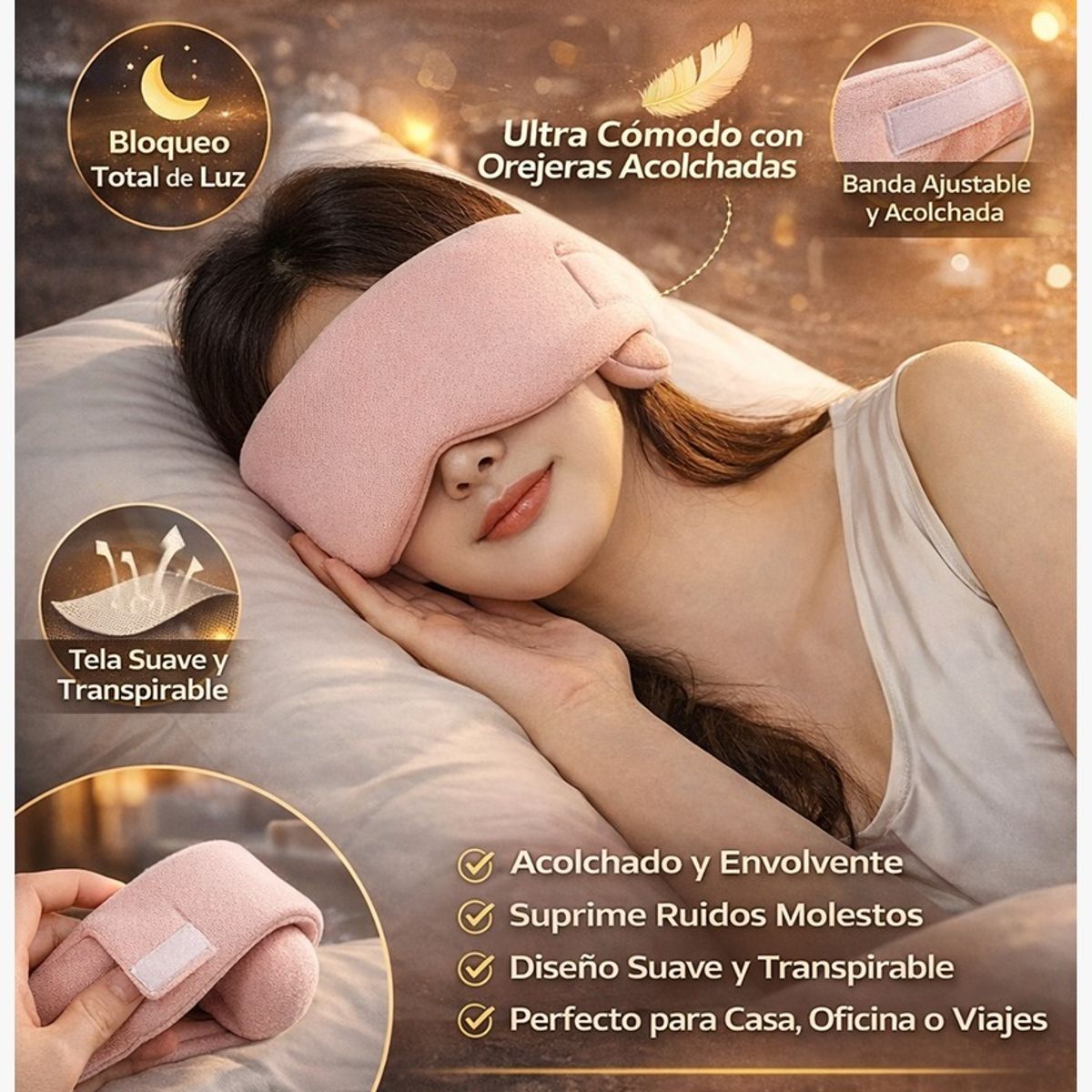 GENERICO - Antifaz Para Dormir Tapa Ojos Bloqueo De Luz Banda Ajustable Cómodo Para Descanso