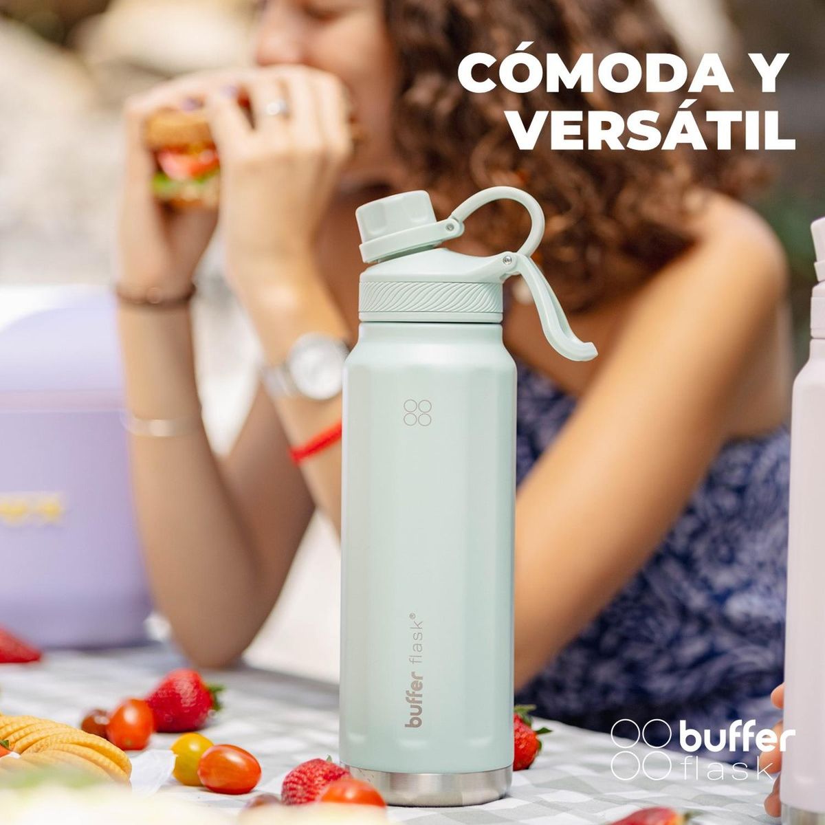 BUFFER FLASK - Termo Botella Termica Agua Acero Inox Buffer 1L + tapas - Verde