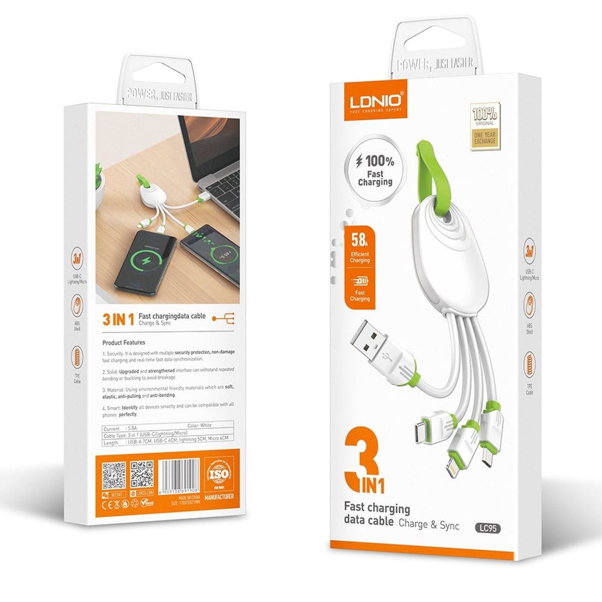 LDNIO - Ldnio Cable Pulpo tipo llavero carga rapida 5.8A 3 en 1