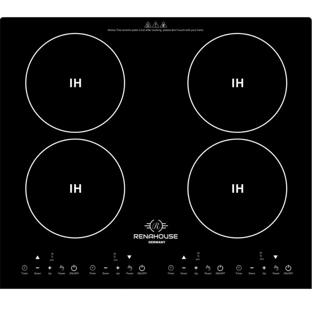 RENAHOUSE - Estufa De Induccion 4 Quemadores 4 Programas 9 Niveles 3600w
