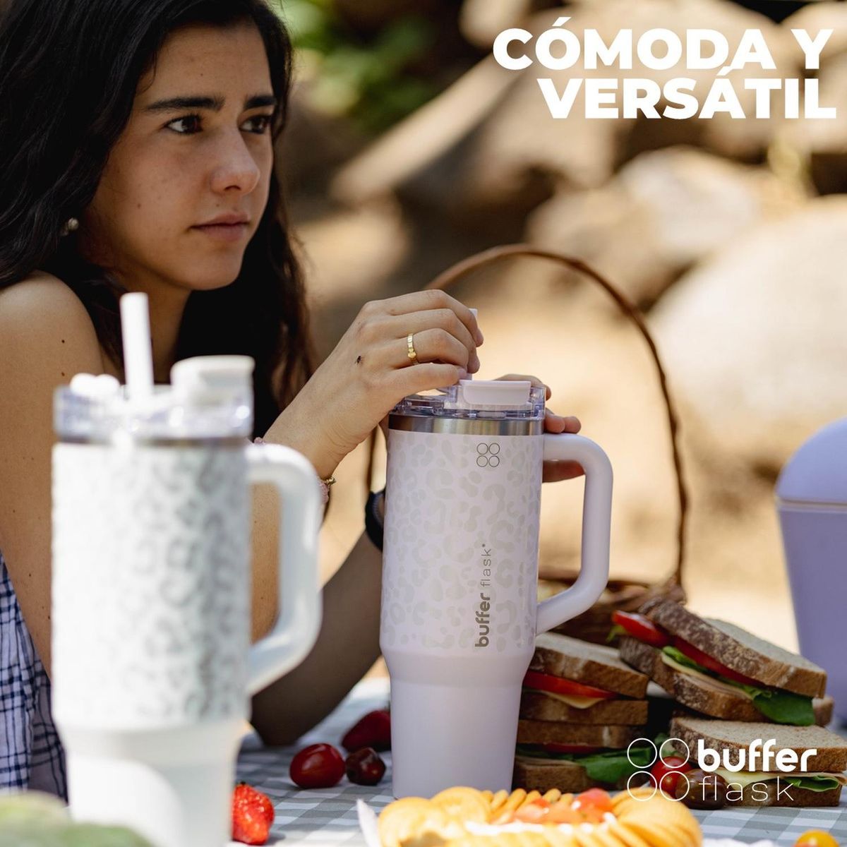 BUFFER FLASK - Termo Vaso Termico 1.2 lt Buffer Acero Inox + Pitillo - Rosa