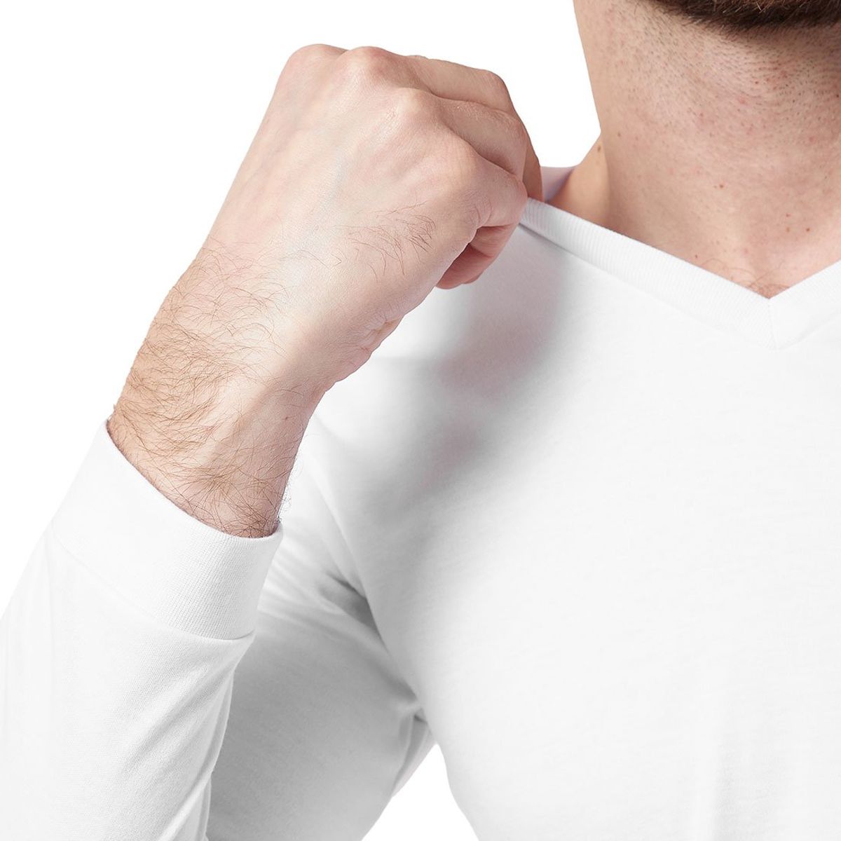 SANTANA - Combo X3 Camiseta Hombre Cuello V Manga Larga Blanca