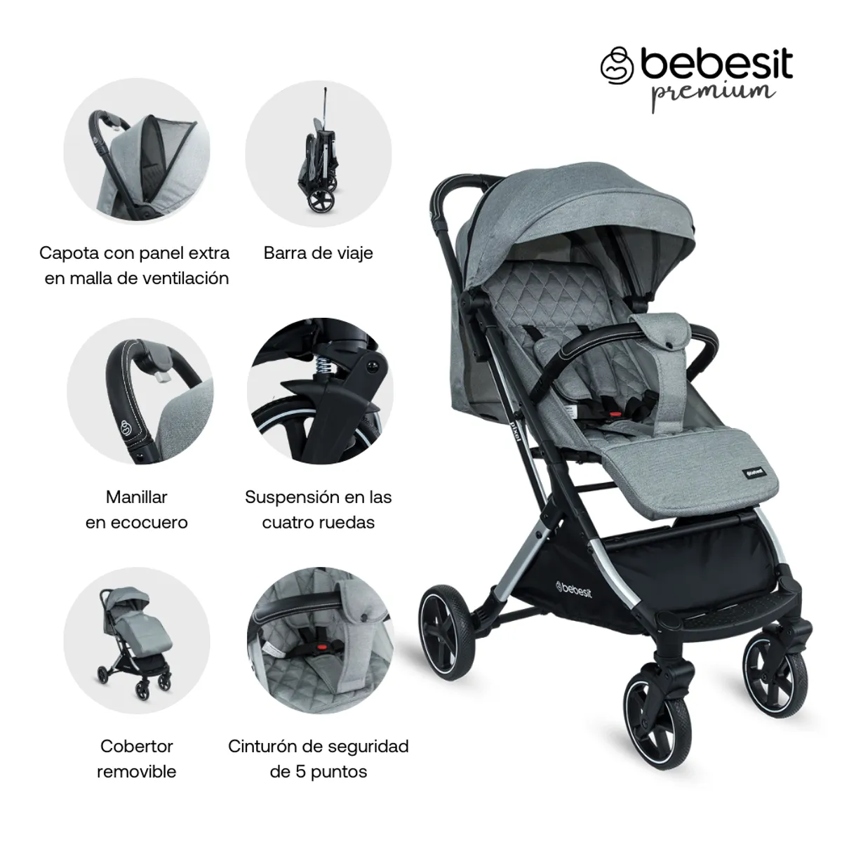 BEBESIT - Coche bebe Compacto Pixel Gray
