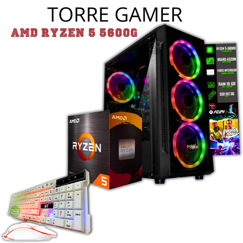 AMD - TORRE GAMER RYZEN 5 5600G/ 16GB RAM /512GB M.2 SSD/ BOARD A520M
