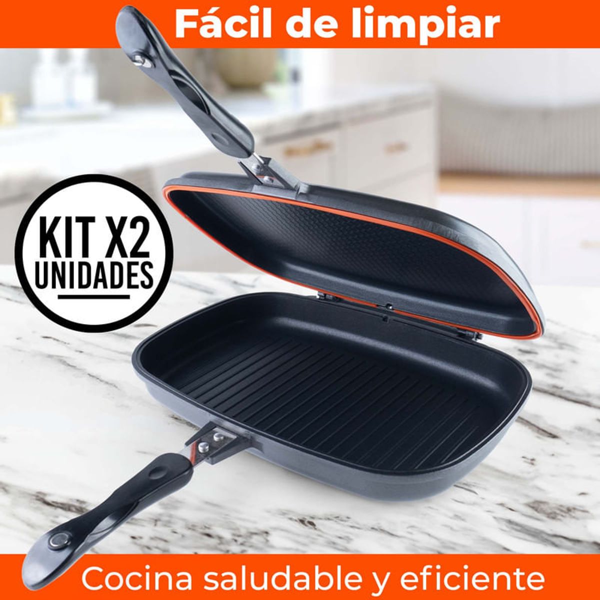 CHEF MASTER - Set x2 Sartén Doble 36 CM Antiadherente Granito Saludable