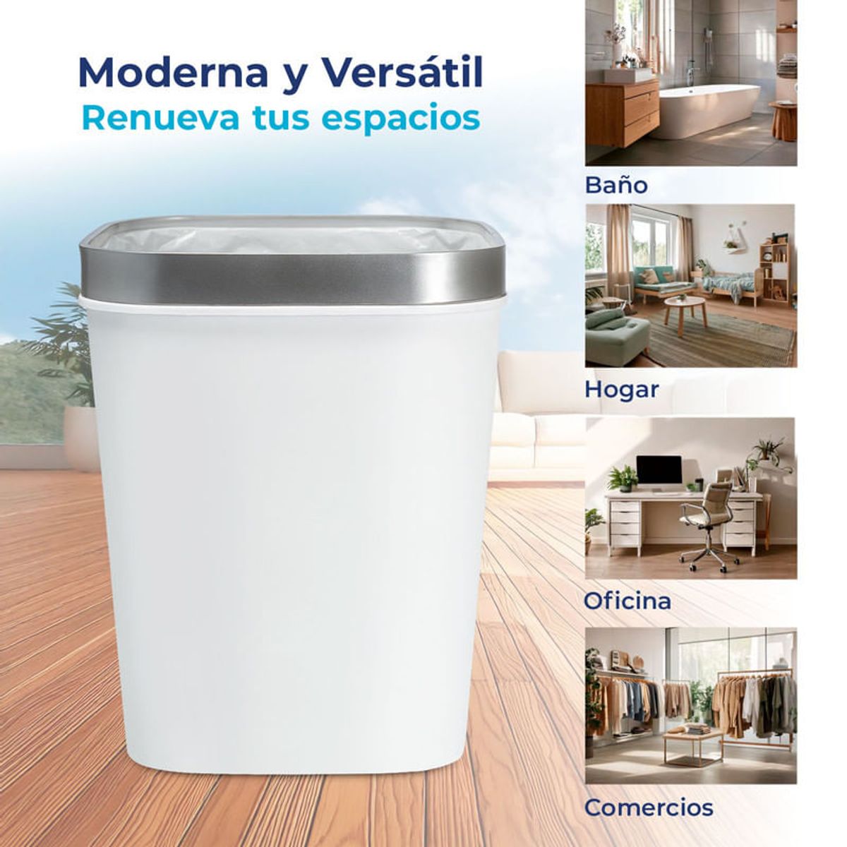 ENERGY PLUS - Cesto de Basura 15L con Pisa Bolsa Caneca Plástica Blanco