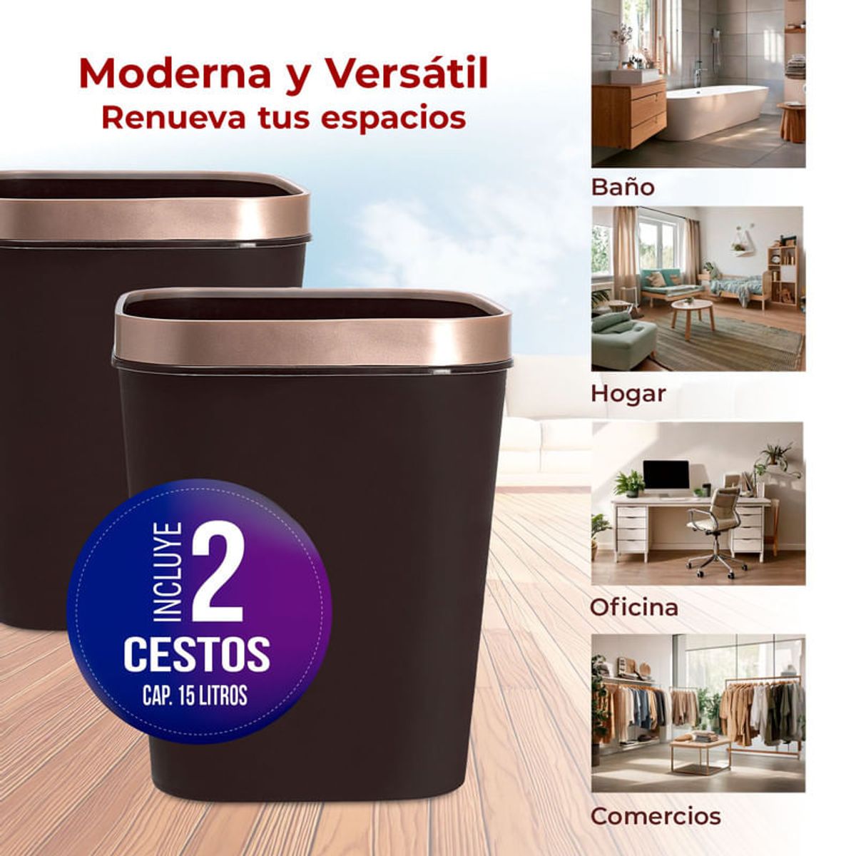 ENERGY PLUS - Kit x2 Cesto de Basura 15L con Pisa Bolsa Caneca Plástica