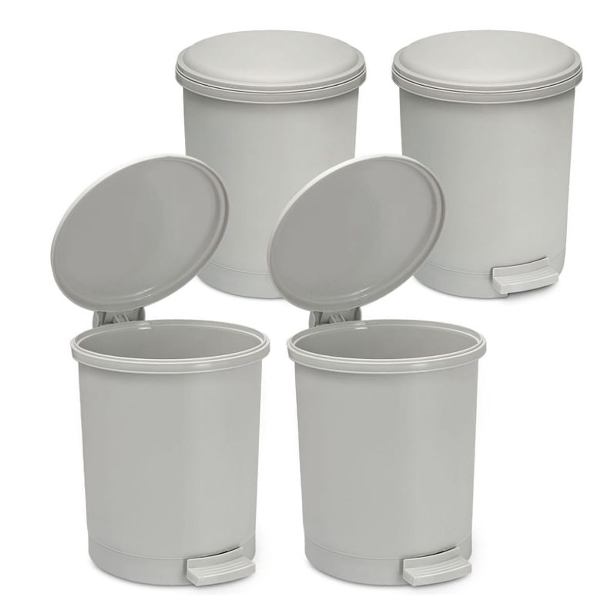 ENERGY PLUS - Kit x4 Papelera Circular con Pedal 13L  Diseño Moderno Gris