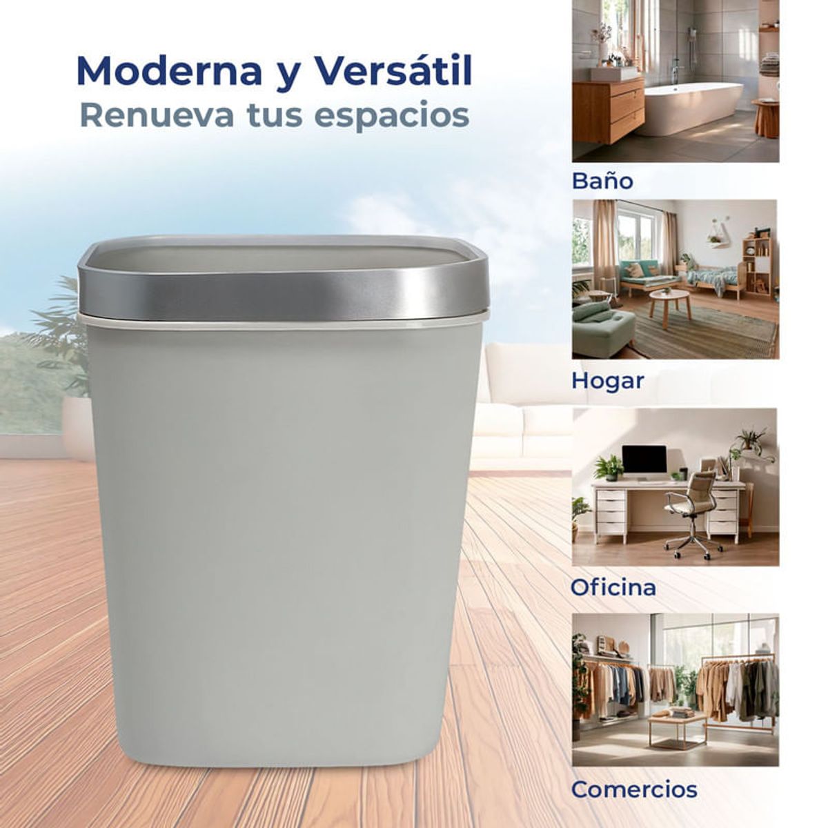 ENERGY PLUS - Cesto de Basura 15L con Pisa Bolsa Caneca Plástica Moderna