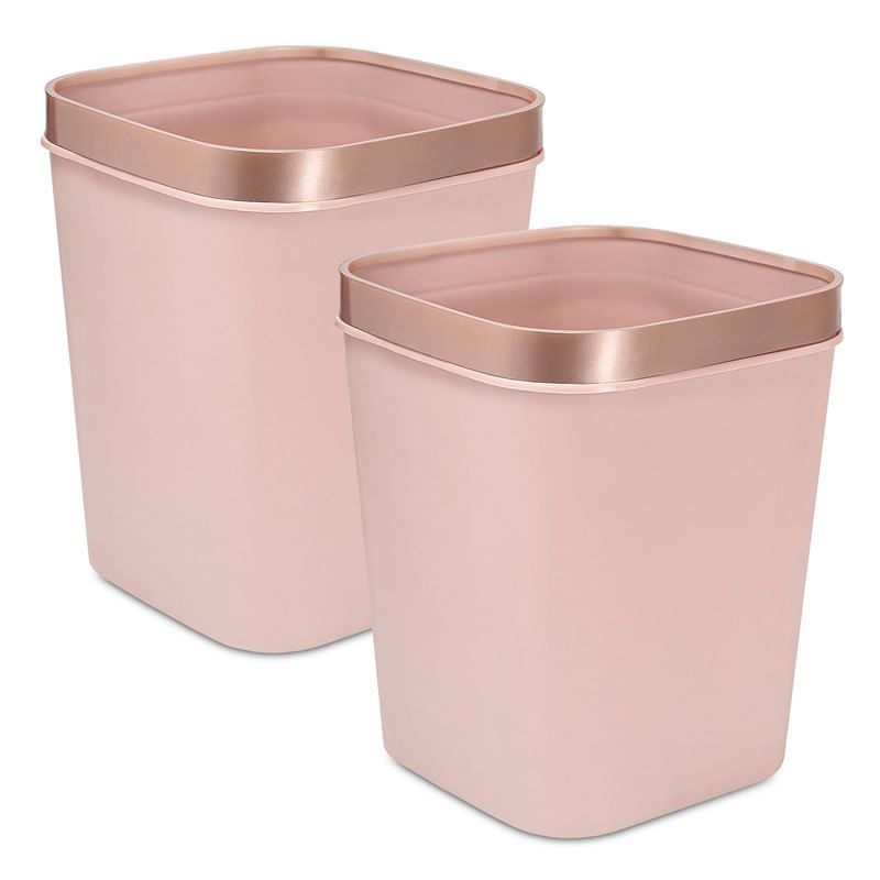 ENERGY PLUS - Kit x2 Cesto de Basura 15L con Pisa Bolsa Caneca Oro Rosa
