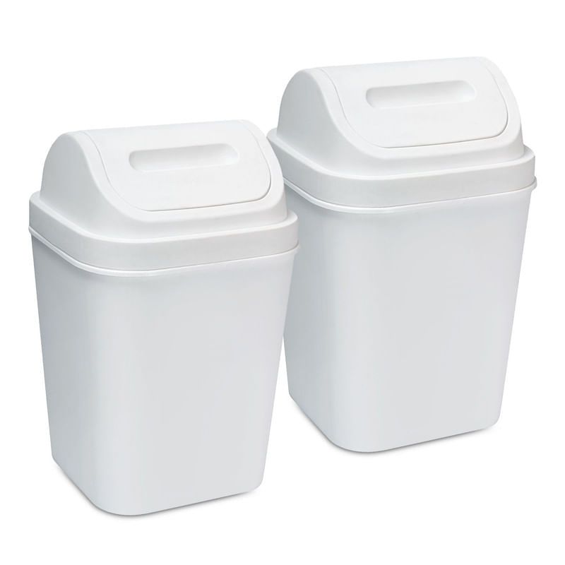 ENERGY PLUS - Kit x2 Cesto de Basura 15L con Tapa Vaivén - Caneca Blanco