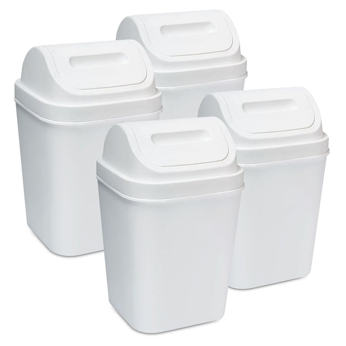 ENERGY PLUS - Kit x4 Cesto de Basura 15L con Tapa Vaivén - Caneca Blanco