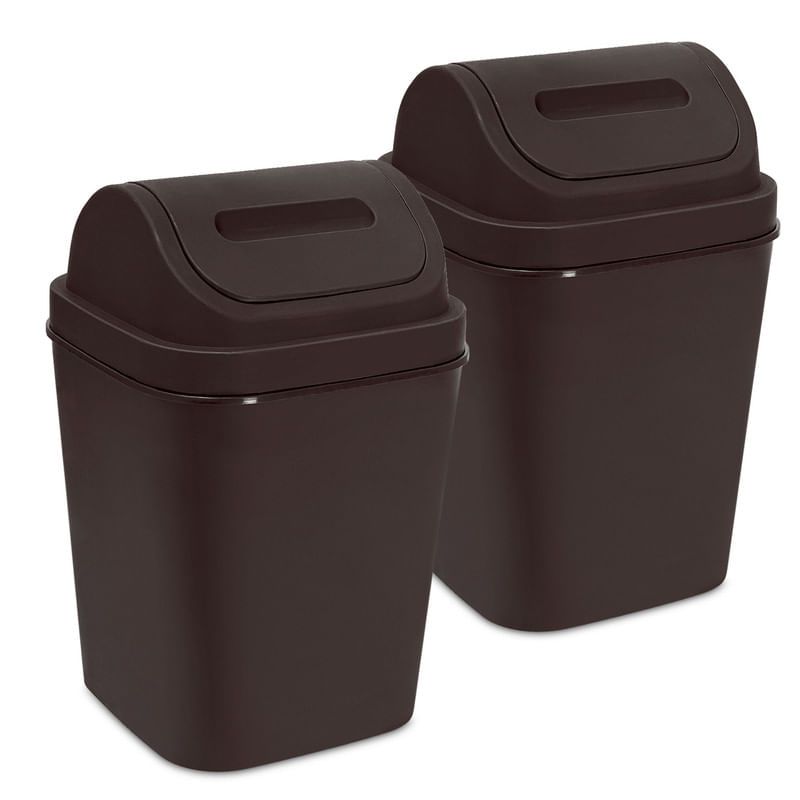ENERGY PLUS - Kit x2 Cesto de Basura 15L con Tapa Vaivén - Caneca Café