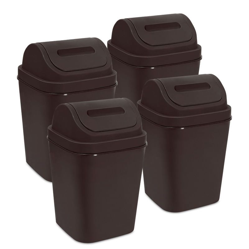 ENERGY PLUS - Kit x4 Cesto de Basura 15L con Tapa Vaivén - Caneca Café