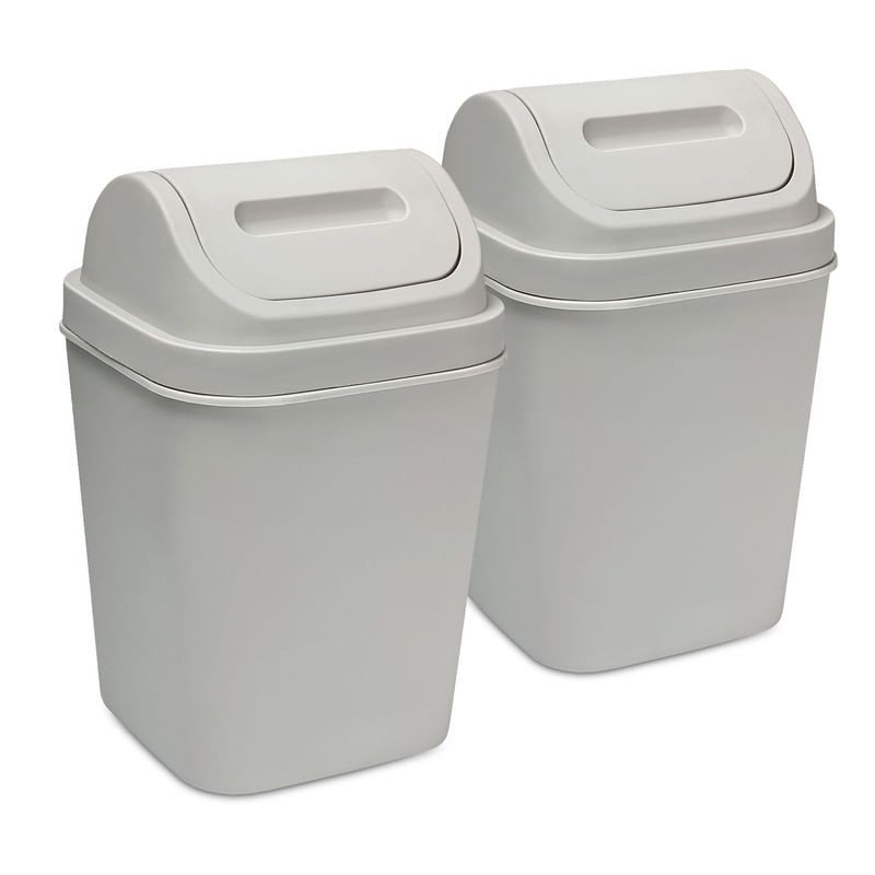 ENERGY PLUS - Kit x2 Cesto de Basura 15L con Tapa Vaivén - Caneca Gris