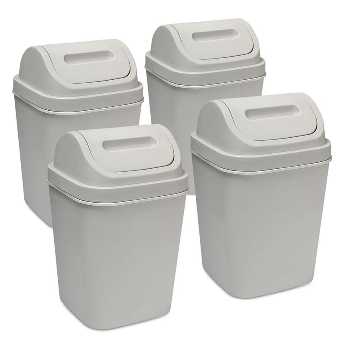 ENERGY PLUS - Kit x4 Cesto de Basura 15L con Tapa Vaivén - Caneca Gris