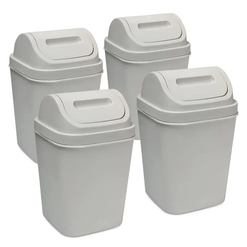 ENERGY PLUS - Kit x4 Cesto de Basura 15L con Tapa Vaivén - Caneca Gris