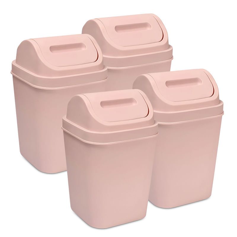 ENERGY PLUS - Kit x4 Cesto de Basura 15L con Tapa Vaivén - Caneca Oro Rosa