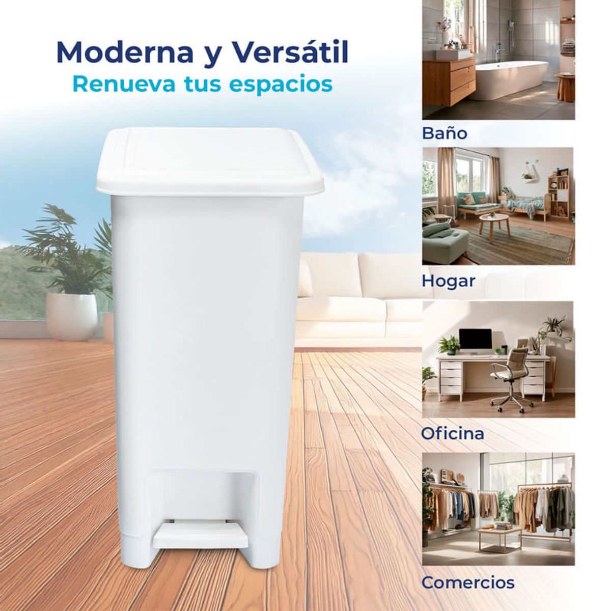 ENERGY PLUS - Cesto de Basura Papelera de Pedal 12L  Blanco