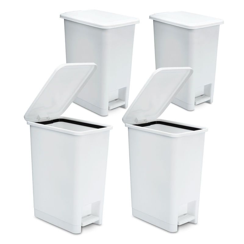 ENERGY PLUS - Kit x4 Cesto de Basura Papelera Pedal 12L Blanco