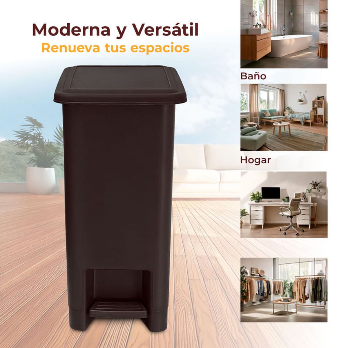 ENERGY PLUS - Cesto de Basura Papelera de Pedal 12L  Café