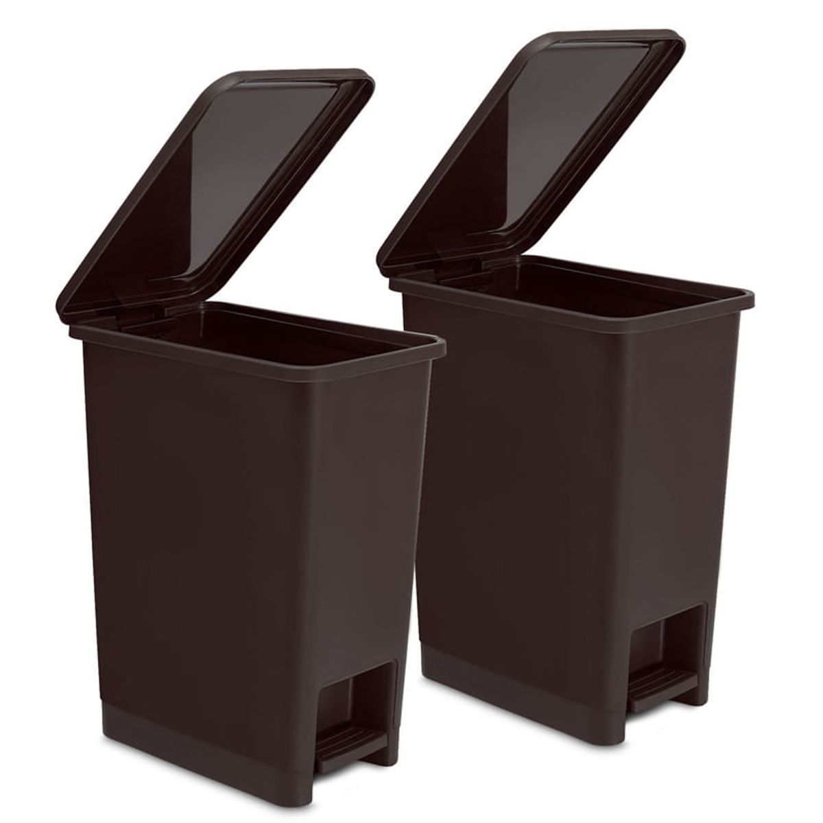 ENERGY PLUS - Kit x2 Cesto de Basura Papelera Pedal 12L Espacios Reducidos Café