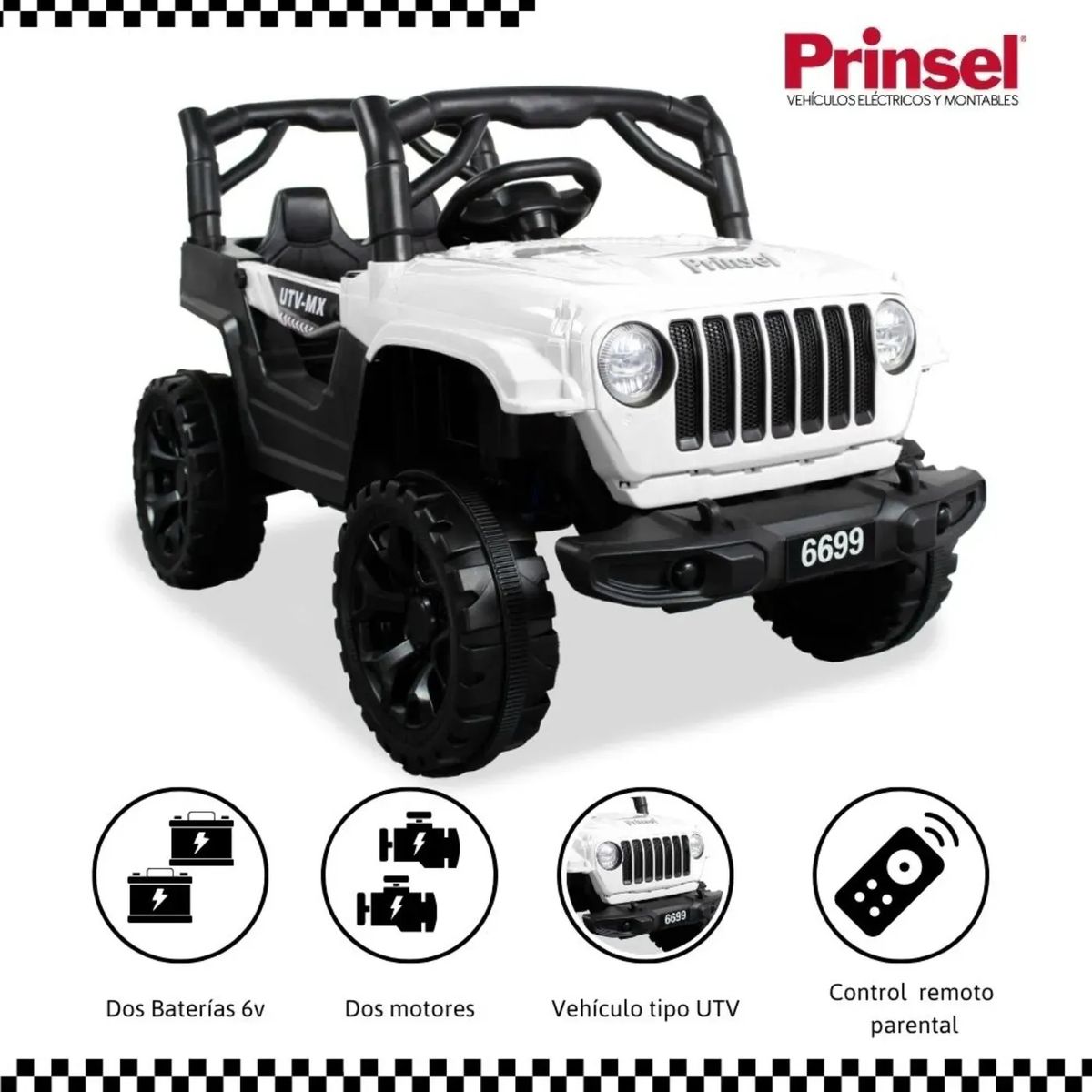 PRINSEL - Carro Eléctrico Cherokee Prinsel 12V Control Remoto Blanco