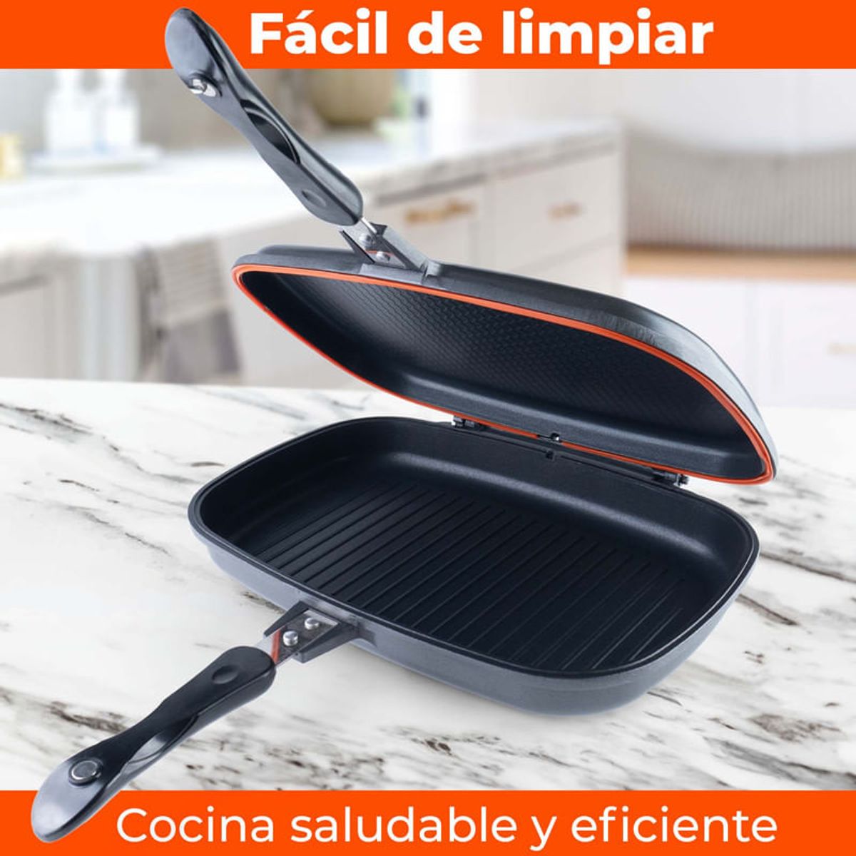 CHEF MASTER - Sartén Doble 36 CM Antiadherente Granito Cocina Saludable