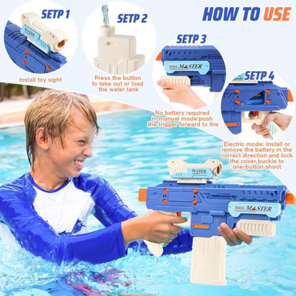 GENERICO - Pistola Electrica Lanza Agua Juguete Niños M4 Ametralladora