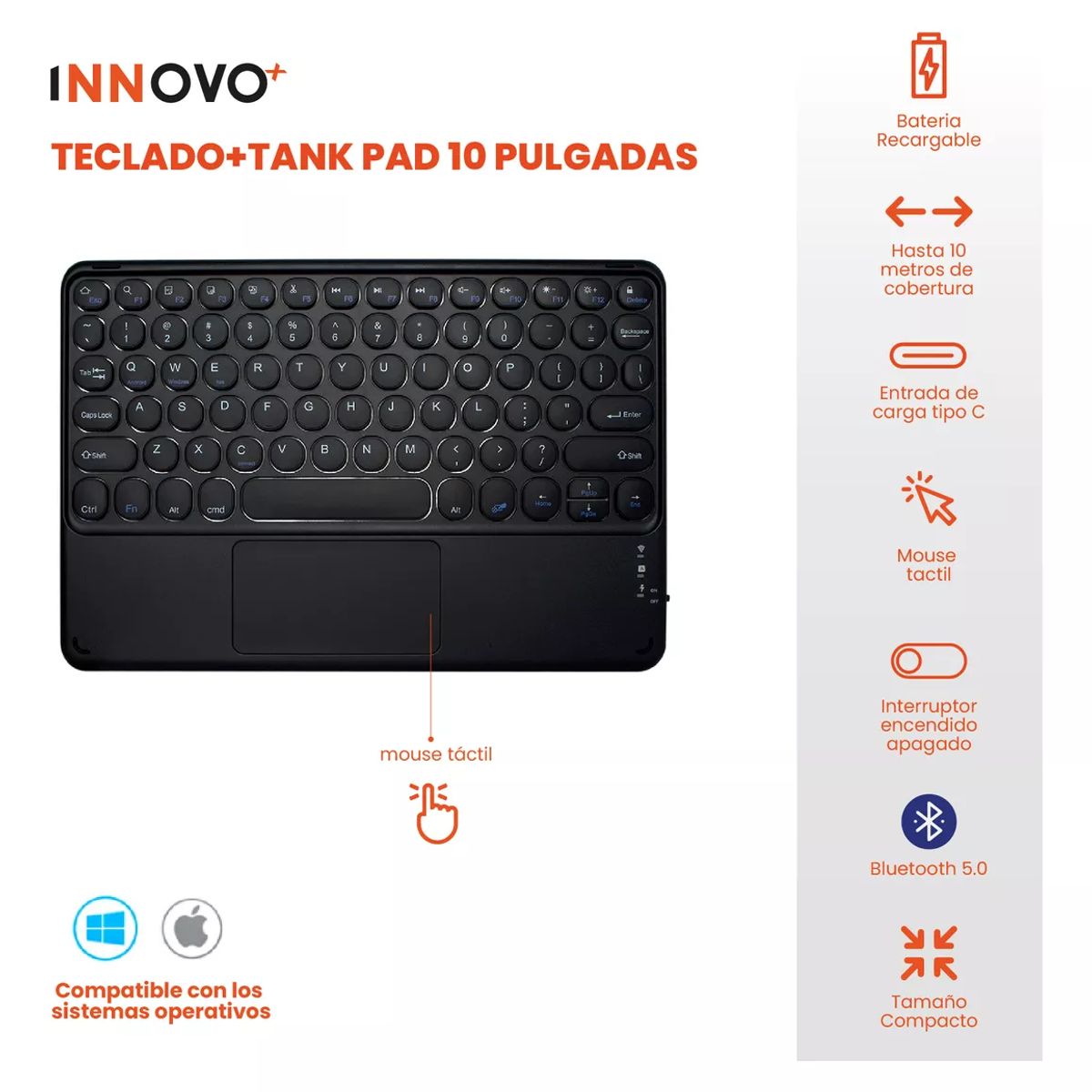 GENERICO - Teclado Para Pc Mac Tv Bluetooth Touchpad Recargable Innovo
