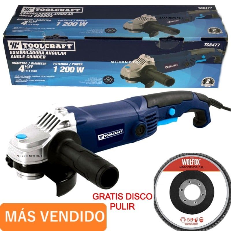 TOOLCRAFT - Pulidora Esmeriladora 4 1/2¨ Uso Profesional 1200 W 12000 rpm