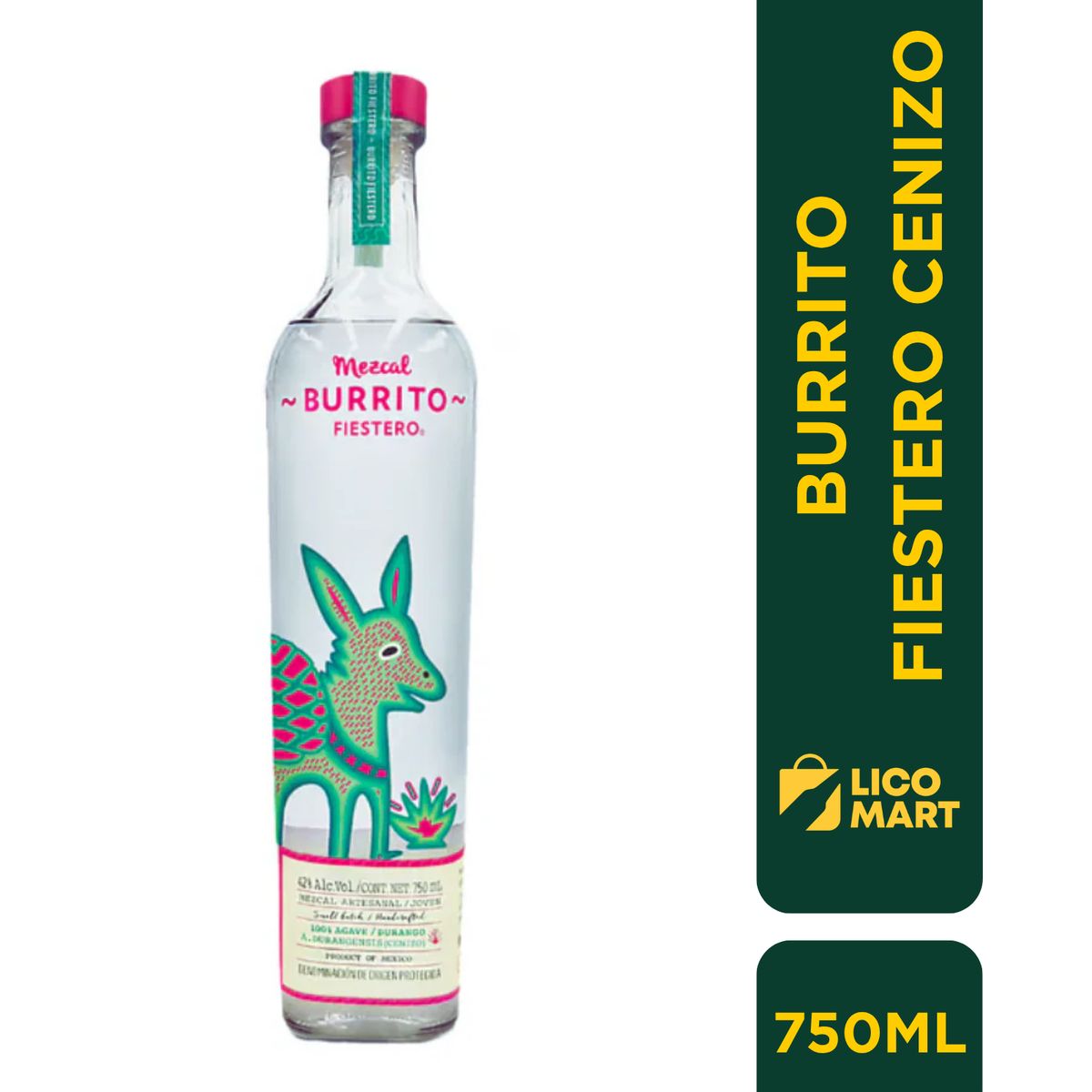 GENERICO - MEZCAL BURRITO FIESTERO CENIZO 100% AGAVE 750 ML