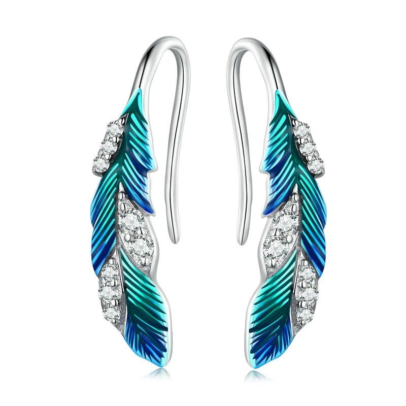 ALHAJAS - Aretes Topos Alhajas Para Niña O Mujer Pluma Multicolorl En Plata 925
