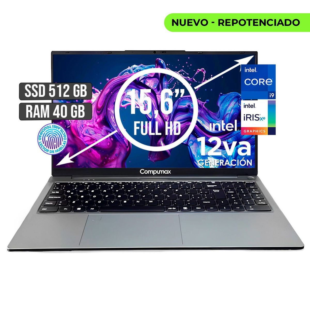 COMPUMAX - PORTATIL COMPUMAX INTEL CORE I9-12900H SSD 512GB RAM 40GB LED 15,6 FULL HD