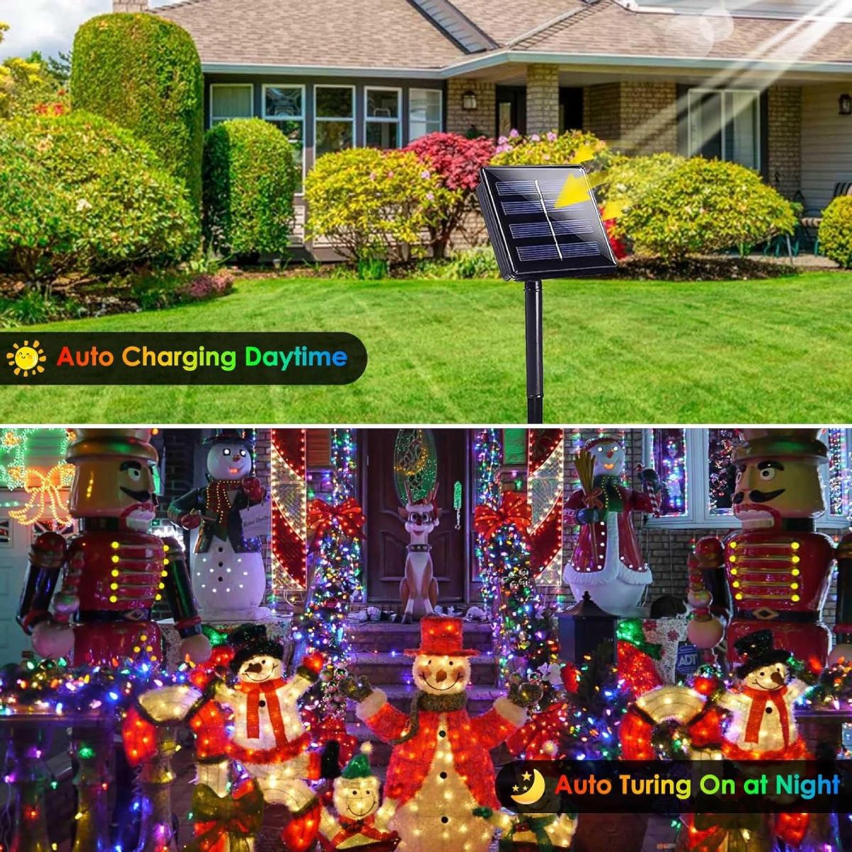 GENERICO - Luz Navideña Panel Solar Multicolor 10 Metros Impermeable