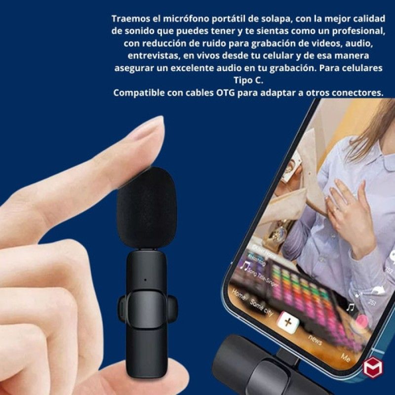 GENERICO - Microfono Inalámbrico De Solapa Celular Tablet Tipo C iPhone