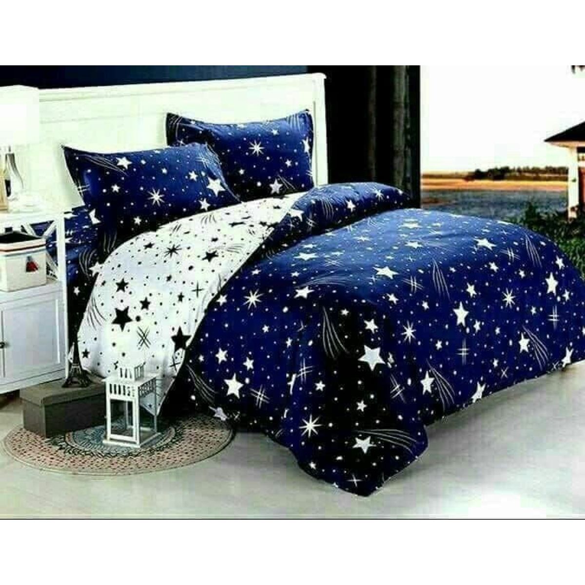 SIRENITAS - Edredón Cubrelecho Colcha  Doble faz Cama Doble Blanco Estrellas