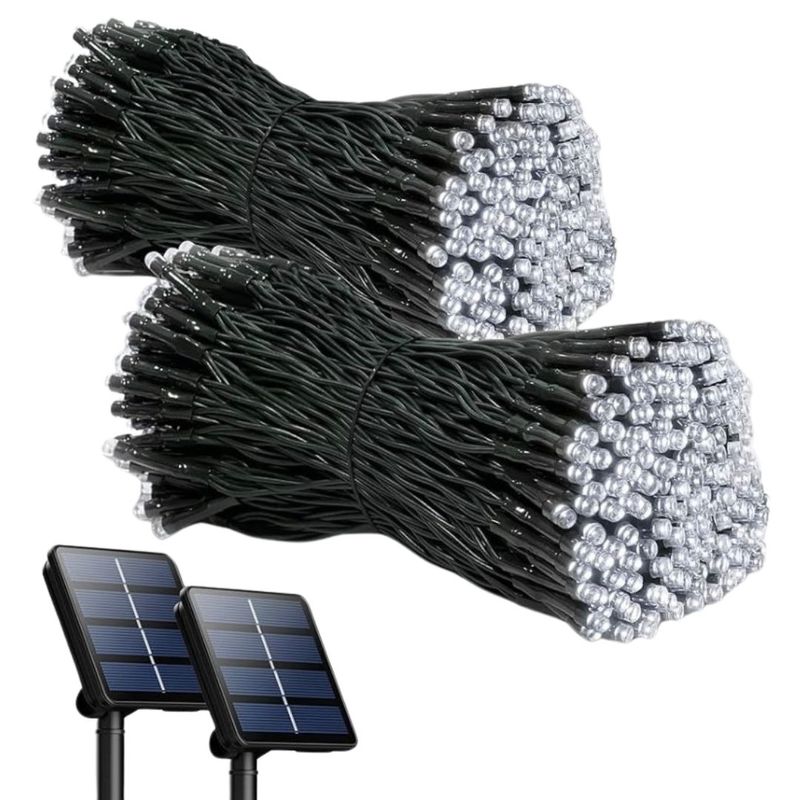 MILOPTS - Luces Pro Navidad Panel Solar Cable Verde 30 Metros 300 Led Blanca