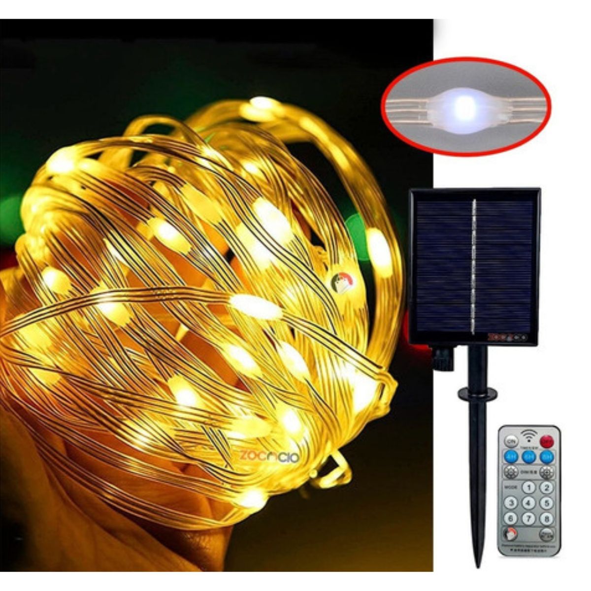 MILOPTS - Luces Navidad Panel Solar Impermeable Fachada 50 M -Cálida+Control