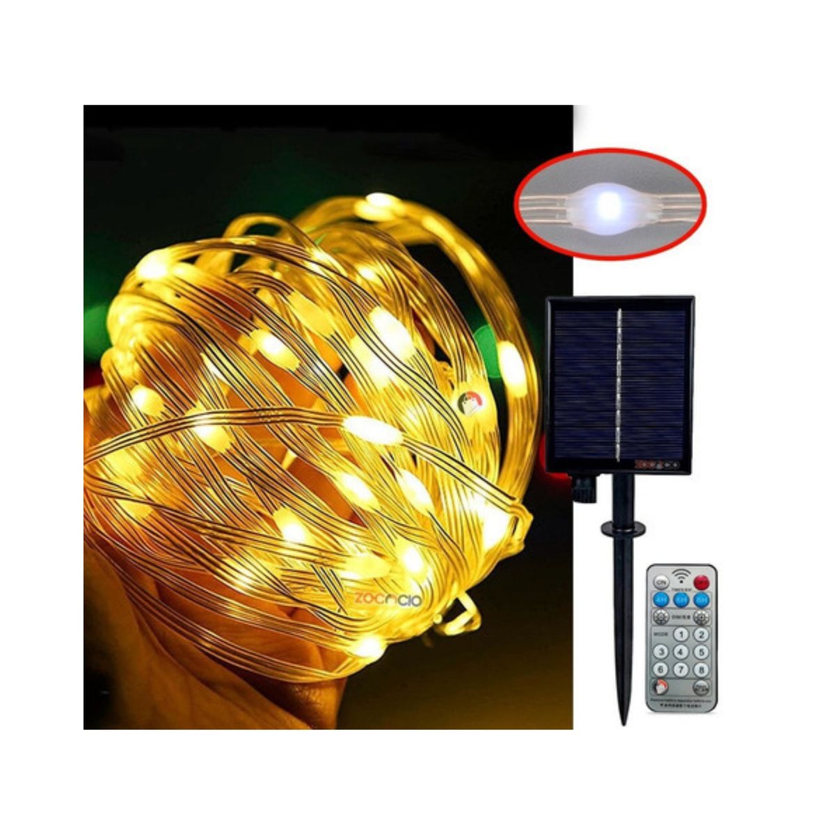 MILOPTS - Luces Navidad Panel Solar Impermeable Fachada 50 M -Cálida+Control