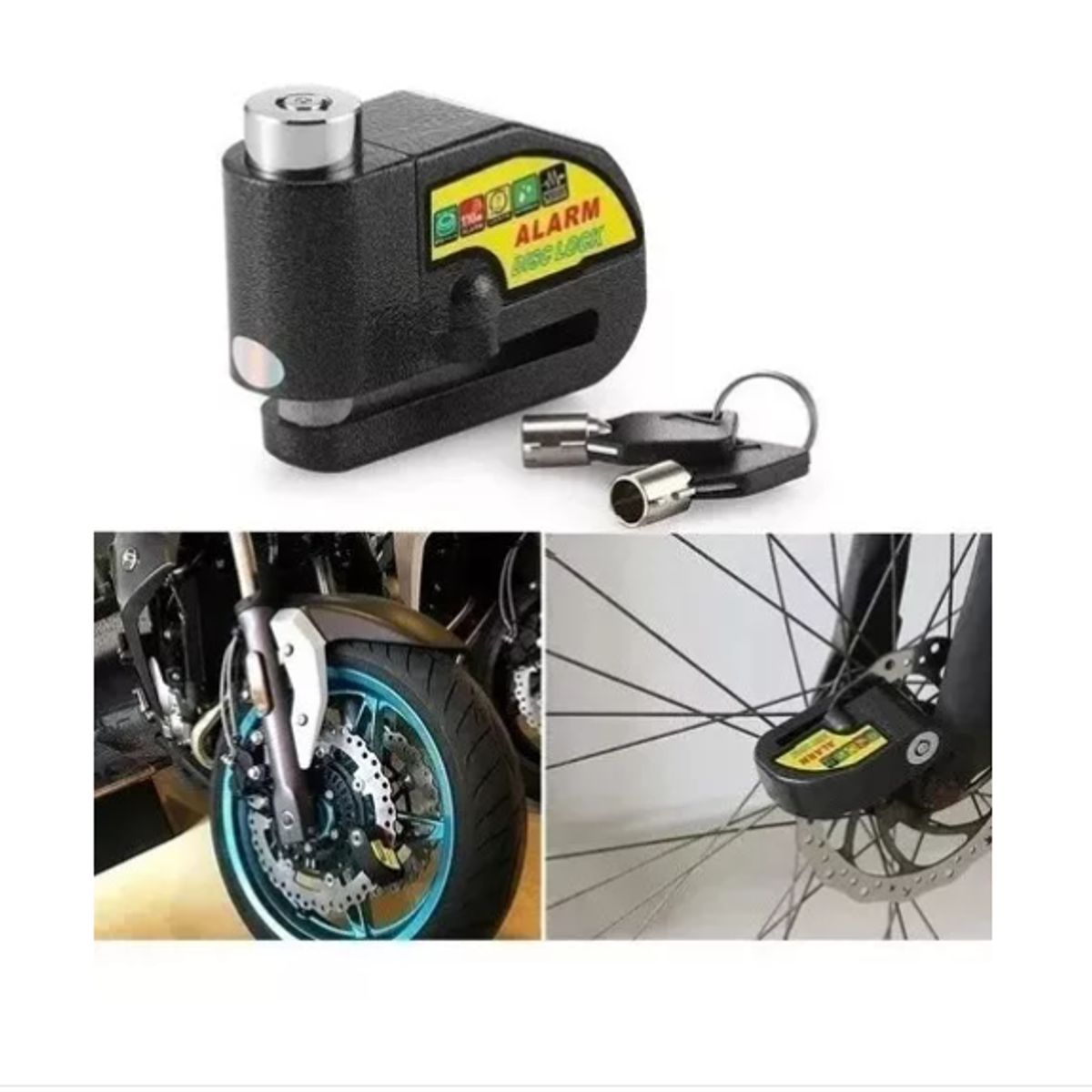 GENERICO - Candado Para Moto Freno De Disco + Alarma Bloqueo Antirrobo
