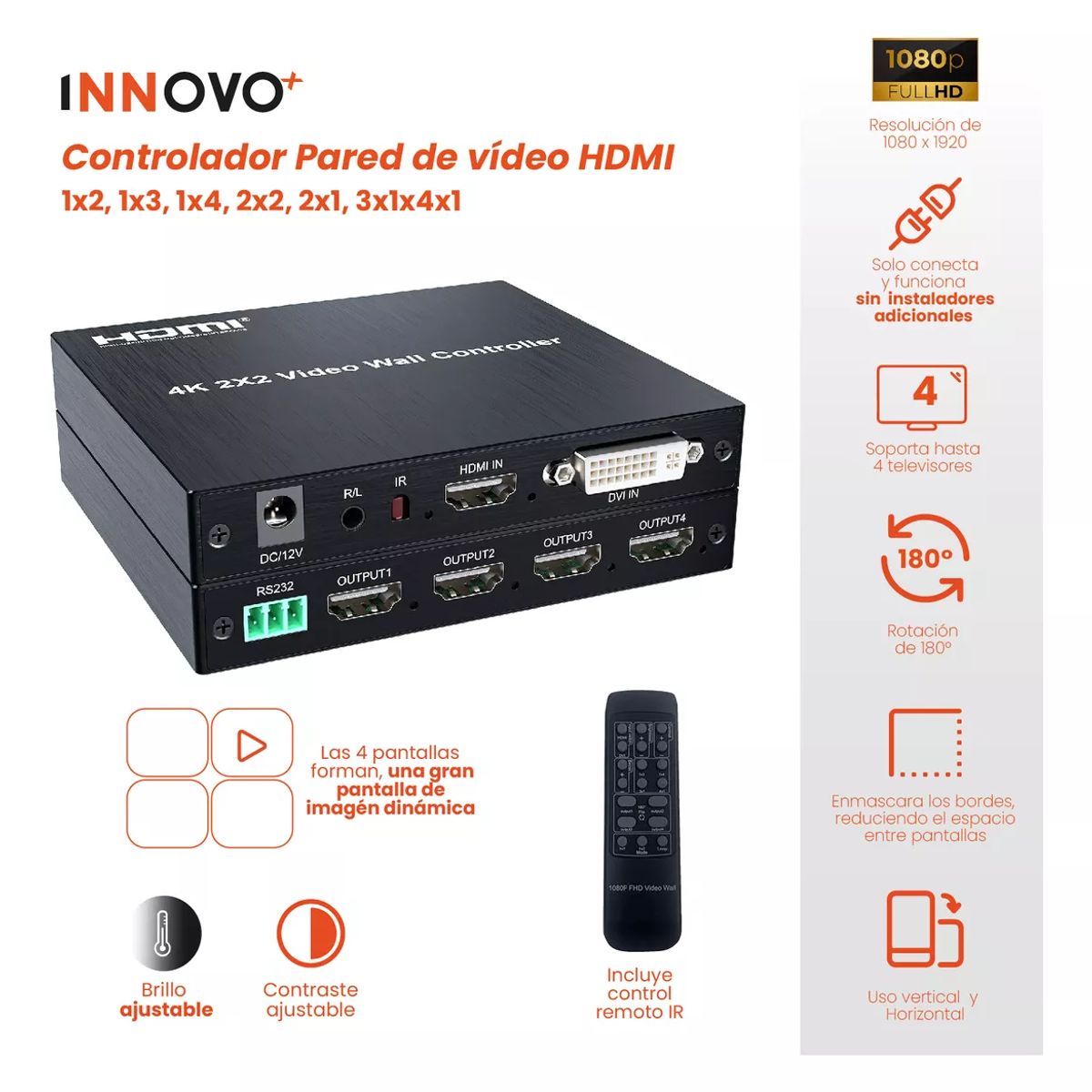 GENERICO - Video Controlador Hdmi 2x2 Para Tv 4k 4 Pantallas