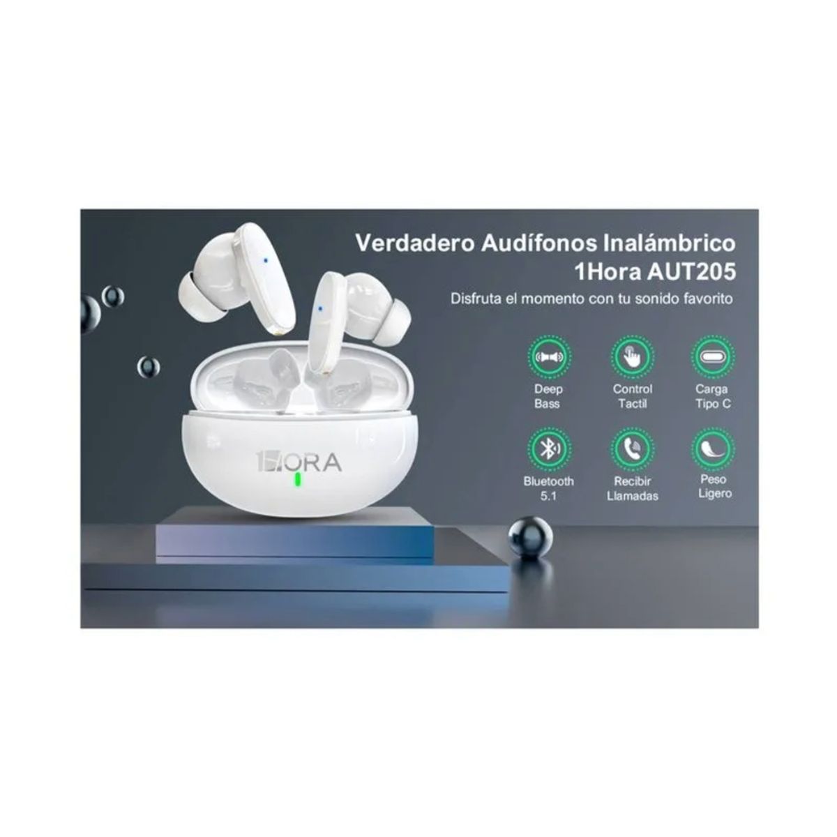 1 HORA - Audífonos bluetooth 1Hora 7 horas de batería