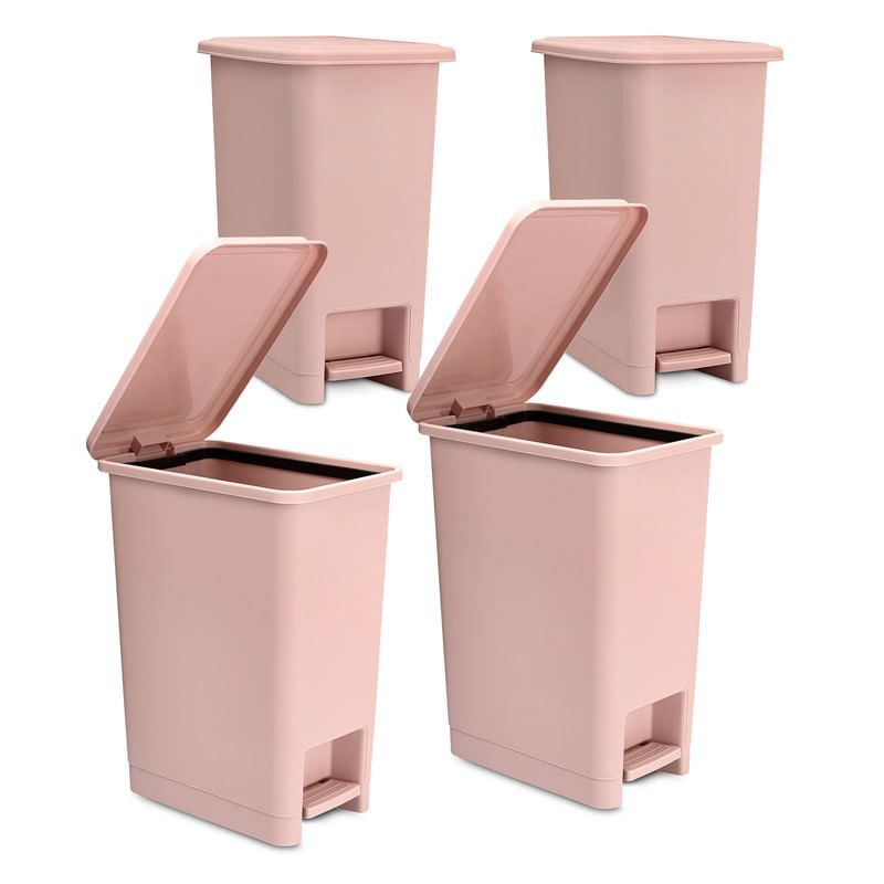 ENERGY PLUS - Kit x4 Cesto de Basura Papelera Pedal 12L Espacios Reducidos Oro Rosa