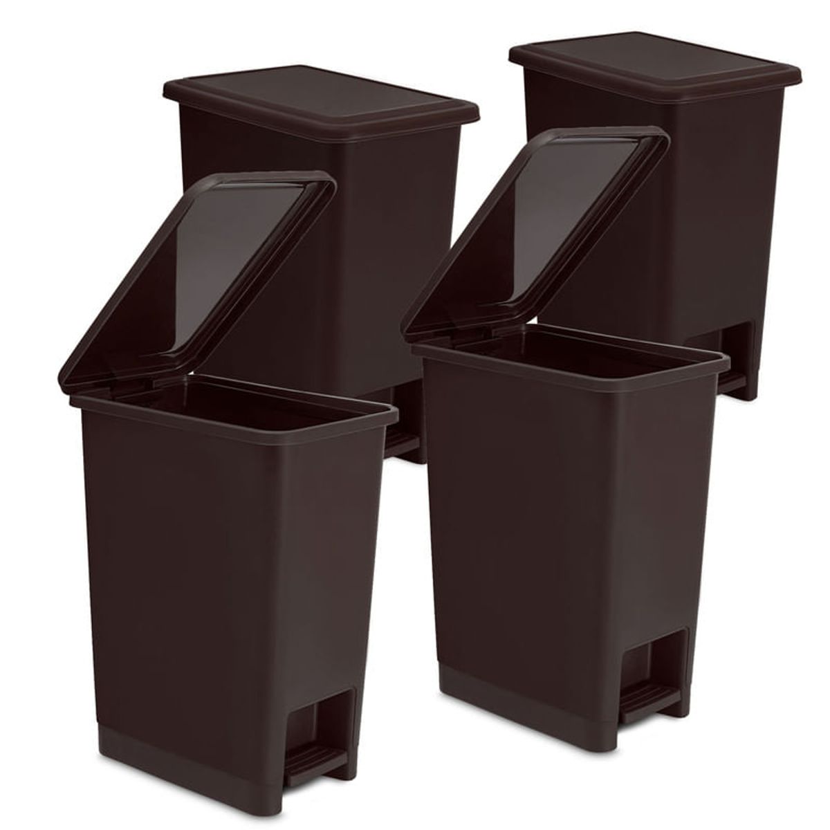ENERGY PLUS - Kit x4 Cesto de Basura Papelera Pedal 12L Espacios Reducidos Café