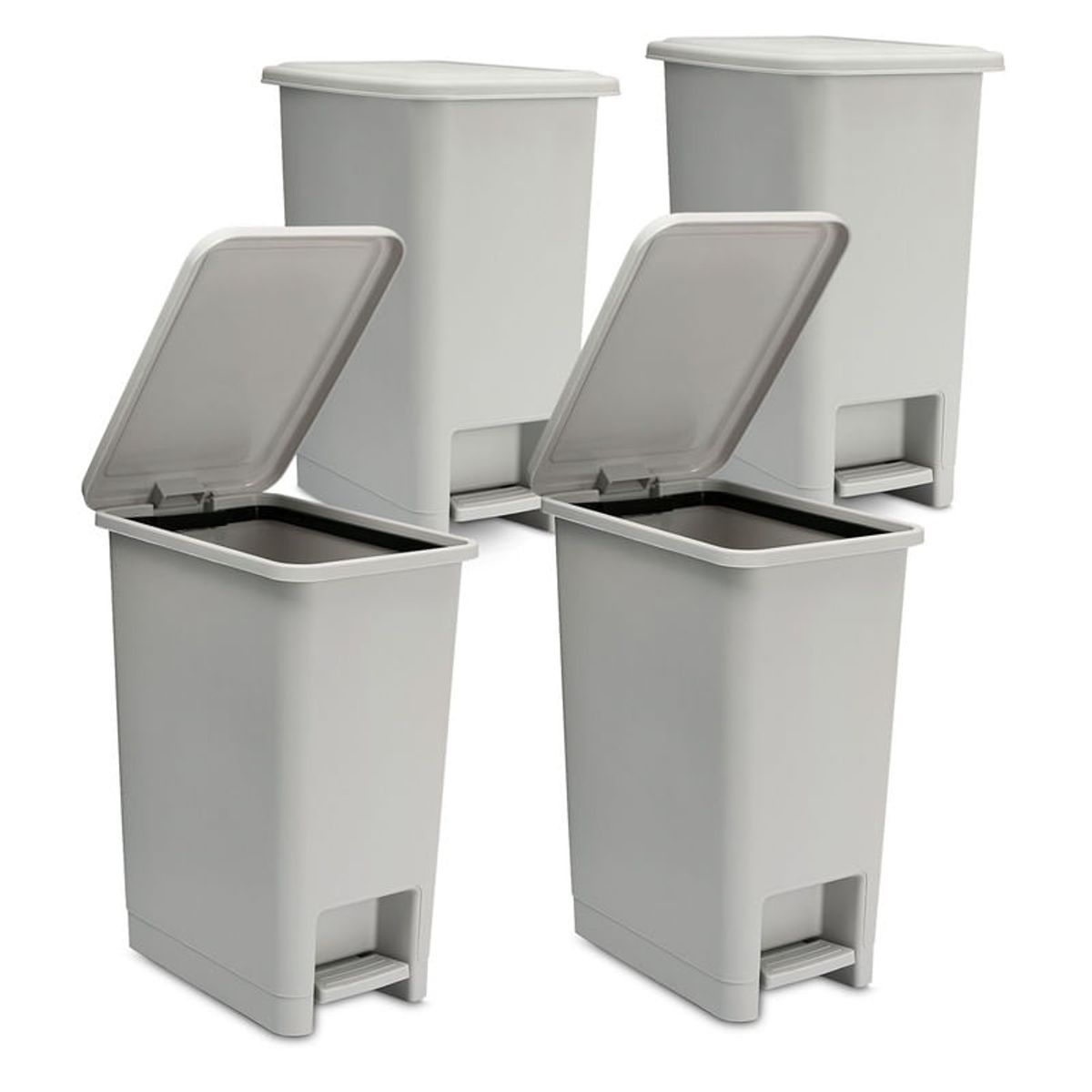 ENERGY PLUS - Kit x4 Cesto de Basura Papelera Pedal 12L Espacios Reducidos Gris