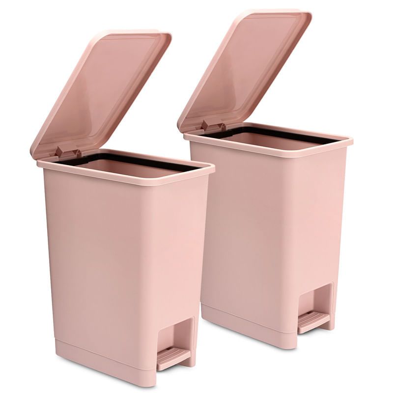 ENERGY PLUS - Kit x2 Cesto de Basura Papelera Pedal 12L Espacios Reducidos Oro Rosa