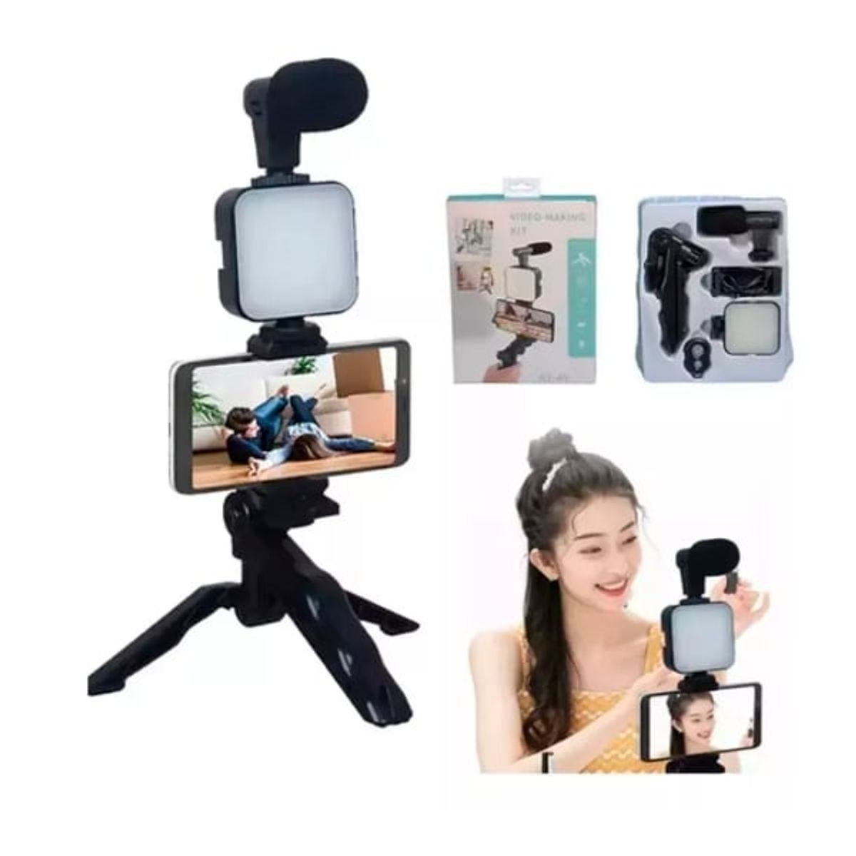GENERICO - Kit Para Streaming Vlogs Mini Trípode Luz Relleno Y Micrófon