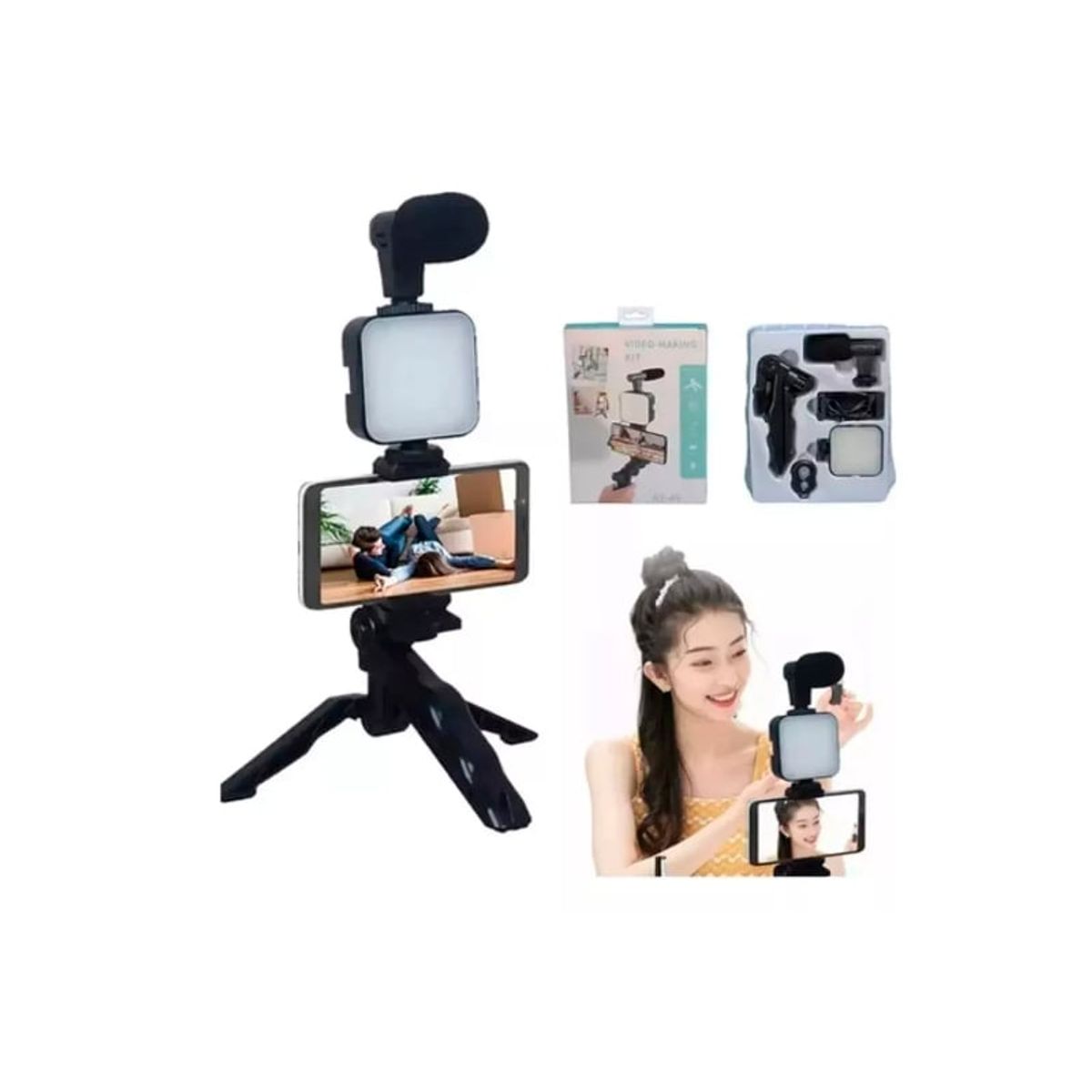 GENERICO - Kit Para Streaming Vlogs Mini Trípode Luz Relleno Y Micrófon