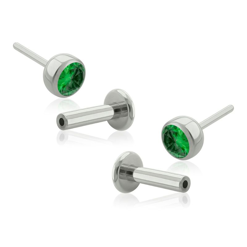 AGHA JEWELRY - Titanio Aretes Piercing Pin a Presión Bezel set Cristal para lóbulo